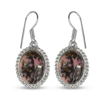 Rhodonite Crystal Stone Oval Shape Earring