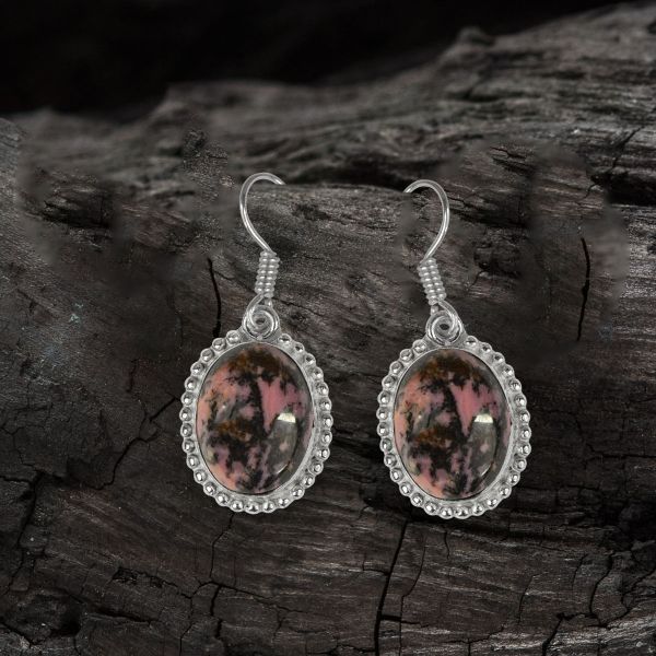 Rhodonite Crystal Stone Oval Shape Earring
