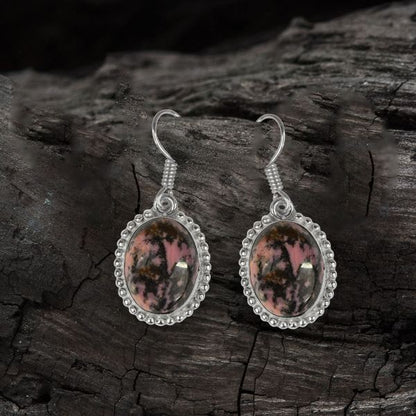 Rhodonite Crystal Stone Oval Shape Earring