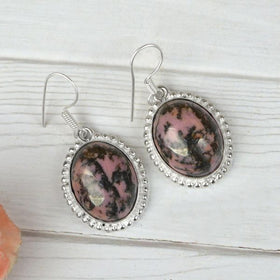 Rhodonite Crystal Stone Oval Shape Earring