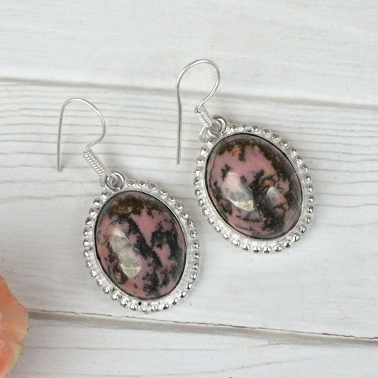 Rhodonite Crystal Stone Oval Shape Earring
