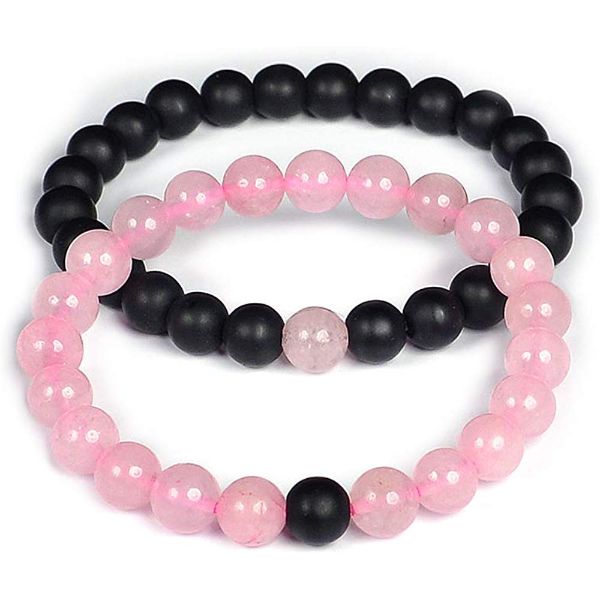 Natural Crystal Stone 8 mm Round Beads Couple Combo Bracelet