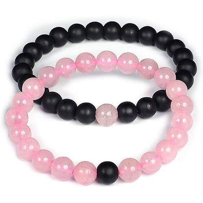 Natural Crystal Stone 8 mm Round Beads Couple Combo Bracelet