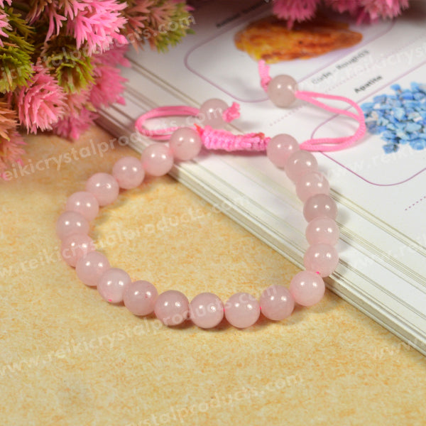 Natural Single Line Stone Macrame Nylon Cord Adjustable 8 mm Bracelet for Unisex