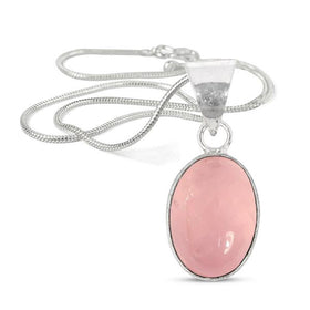 Natural Rose Quartz Oval Shape Pendant Locket with Metal Chain for Unisex