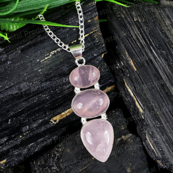 Natural Crystal Stone Pendant - Locket with Metal Chain