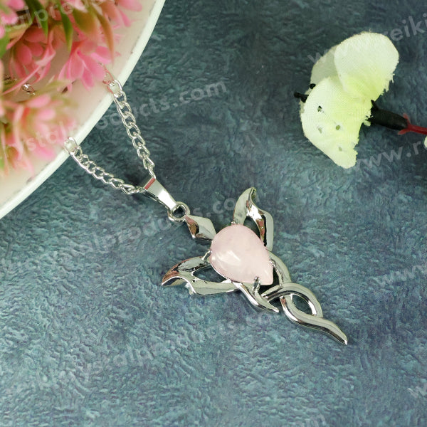 Natural Crystal Stone Butterfly Shape Pendant with Metal Chain