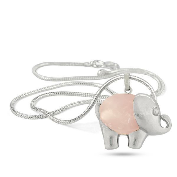 Natural Crystal Stone Elephant Shape Pendant - Locket with Metal Chain