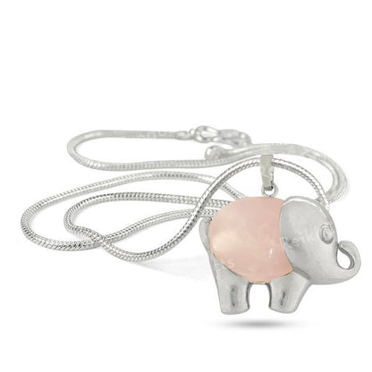 Natural Crystal Stone Elephant Shape Pendant - Locket with Metal Chain