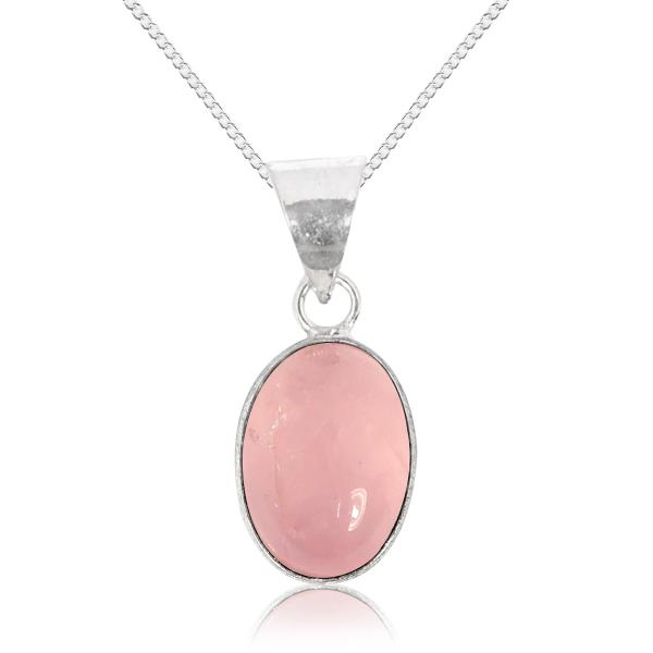 Natural Rose Quartz Oval Shape Pendant Locket with Metal Chain for Unisex