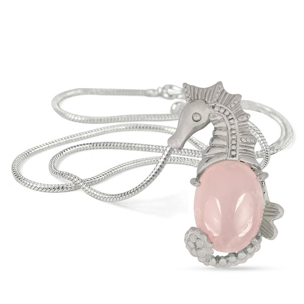 Natural Crystal Stone Seahorse Shape Pendant - Locket with Metal Chain