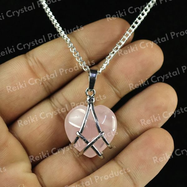 Natural Crystal Stone Heart Shape Pendant - Locket with Metal Chain