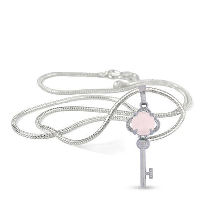 Natural Crystal Stone Key Shape Pendant - Locket with Metal Chain