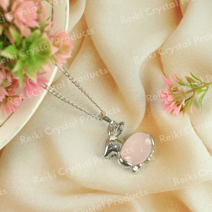 Natural Crystal Stone Rabbit Shape Pendant - Locket with Metal Chain