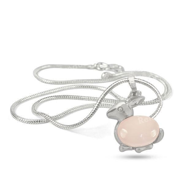 Natural Crystal Stone Rabbit Shape Pendant - Locket with Metal Chain