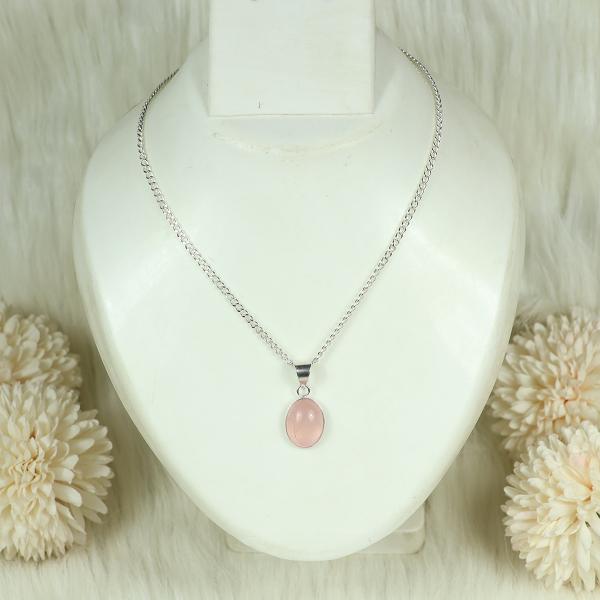Natural Rose Quartz Oval Shape Pendant Locket with Metal Chain for Unisex
