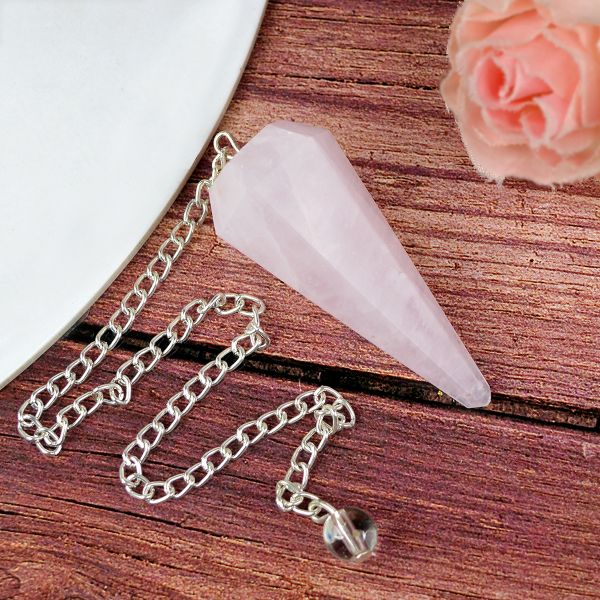 rose quartz Six faceted dowser pendulum charged by Reiki Grandmaster