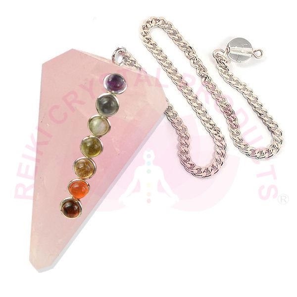 Natural Stone 7 Chakra Six Faceted Dowser - Pendulum