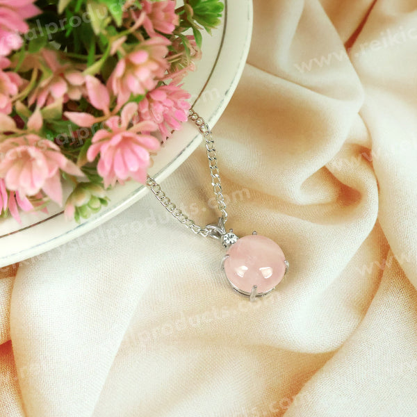 Natural Crystal Stone Round Shape Pendant - Locket with Metal Chain