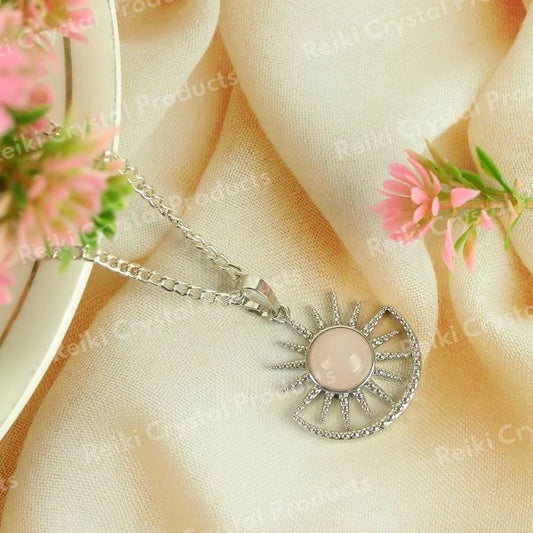 Natural Crystal Stone Sun And Moon Shape Pendant - Locket with Metal Chain