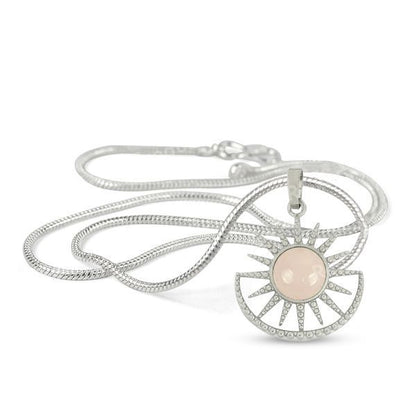 Natural Crystal Stone Sun And Moon Shape Pendant - Locket with Metal Chain