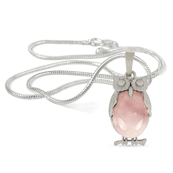 Natural Crystal Stone Owl Shape Pendant - Locket with Metal Chain