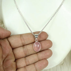 Natural Rose Quartz Oval Shape Pendant Locket with Metal Chain for Unisex