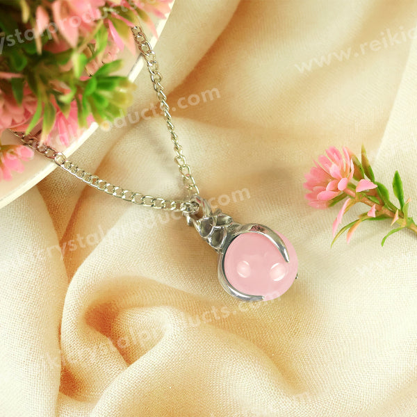 Natural Crystal Stone Ball Shape Pendant - Locket with Metal Chain