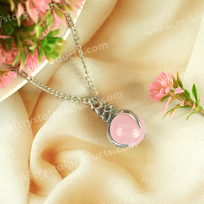 Natural Crystal Stone Ball Shape Pendant - Locket with Metal Chain