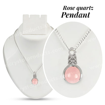 Natural Rose Quartz Crystal Stone Ball Shape Pendant - Locket with Metal Chain