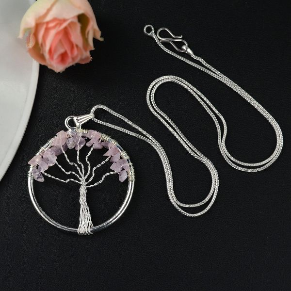 Natural Crystal Stone Tree of Life Pendant Size 35-40 mm with Metal Chain
