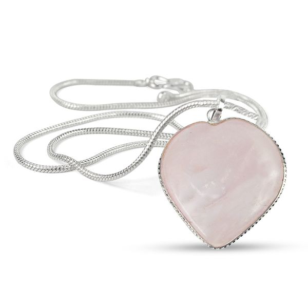 Natural Crystal Stone Heart Shape Pendant Size 30-35 mm with Metal Chain