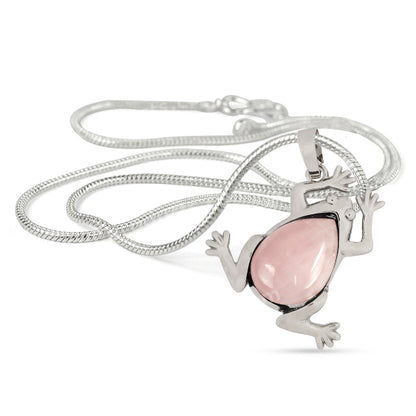 Natural Crystal Stone Frog Shape Pendant-Locket with Metal Chain