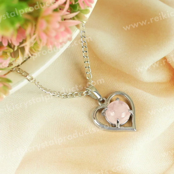 Natural Crystal Stone Heart Shape Pendant - Locket with Metal Chain