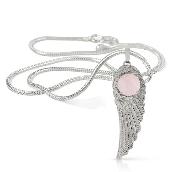 Natural Crystal Stone Feather Charm Shape Pendant - Locket with Metal Chain