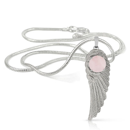 Natural Crystal Stone Feather Charm Shape Pendant - Locket with Metal Chain