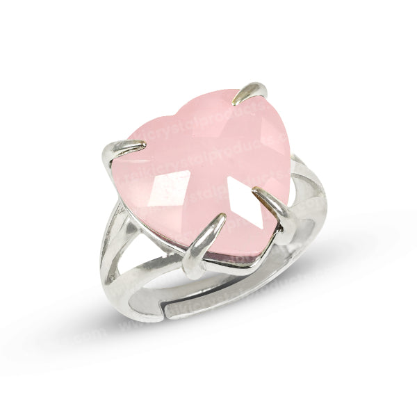 Natural Crystal Gemstone Adjustable Heart Shape Ring for Girls Women