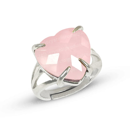Natural Crystal Gemstone Adjustable Heart Shape Ring for Girls Women