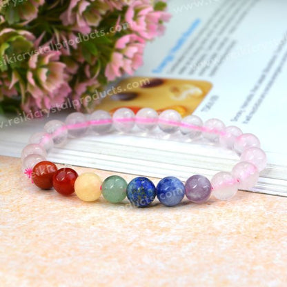 Natural Crystal Stone with 7 Chakra 8 mm Bracelet for Unisex
