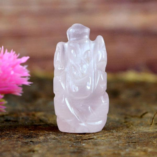 Rose Quartz Crystal Ganesha Idol Murti for Protection & Decorative Showpiece-2.4 cm (1 inch)