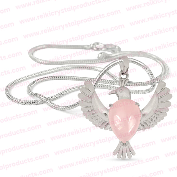Natural Crystal Stone Bird Shape Pendant - Locket with Metal Chain