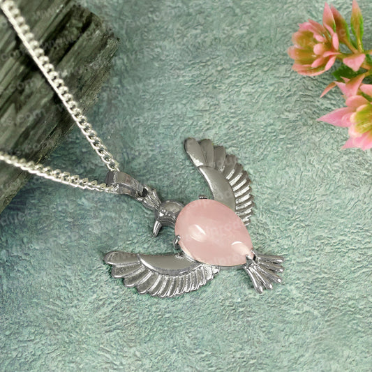 Natural Crystal Stone Bird Shape Pendant - Locket with Metal Chain