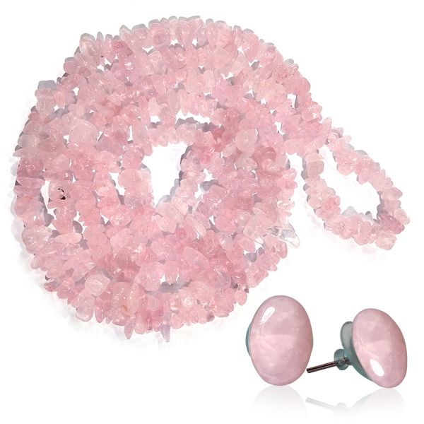 Natural Crystal Stone Chip Beads Mala Necklace with Earring for Girls & Women