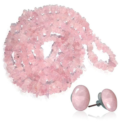 Natural Crystal Stone Chip Beads Mala Necklace with Earring for Girls & Women