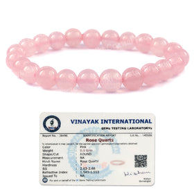 Certified Rose Quartz 8 mm Round Bead Bracelet