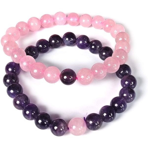 Natural Crystal Stone 8 mm Round Beads Couple Combo Bracelet