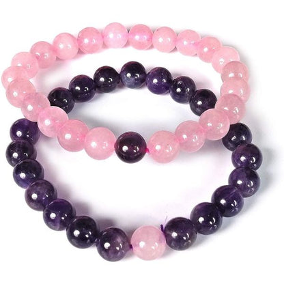 Natural Crystal Stone 8 mm Round Beads Couple Combo Bracelet