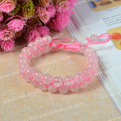 Natural Double Line Stone Macrame Nylon Cord Adjustable 8 mm Bracelet for Unisex