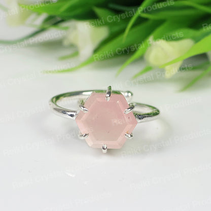 Rose Quartz Gemstone Adjustable Ring for Unisex