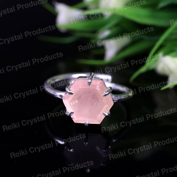 Rose Quartz Gemstone Adjustable Ring for Unisex